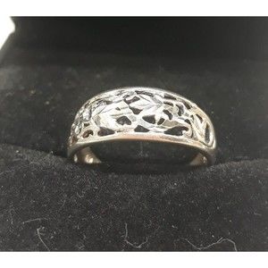 Diamond Cut Leaf Ring Sterling Silver NF 925  4mm Wide Band Size 8 - 2.7g